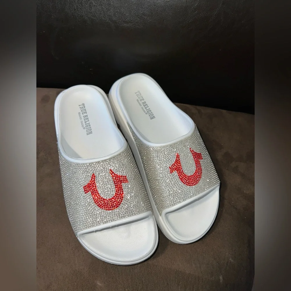 True Religion Stallion Rhinestone Logo Slide Sandal women’s size 8 - Picture 8 of 9
